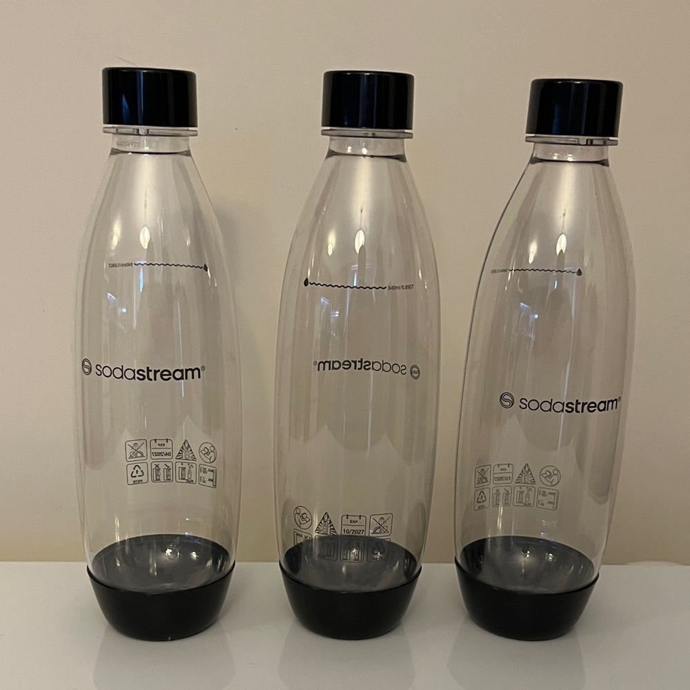 SodaStream Bottles for Carbonated Beverages 3-Pack Black Clear Plastic Drinkware